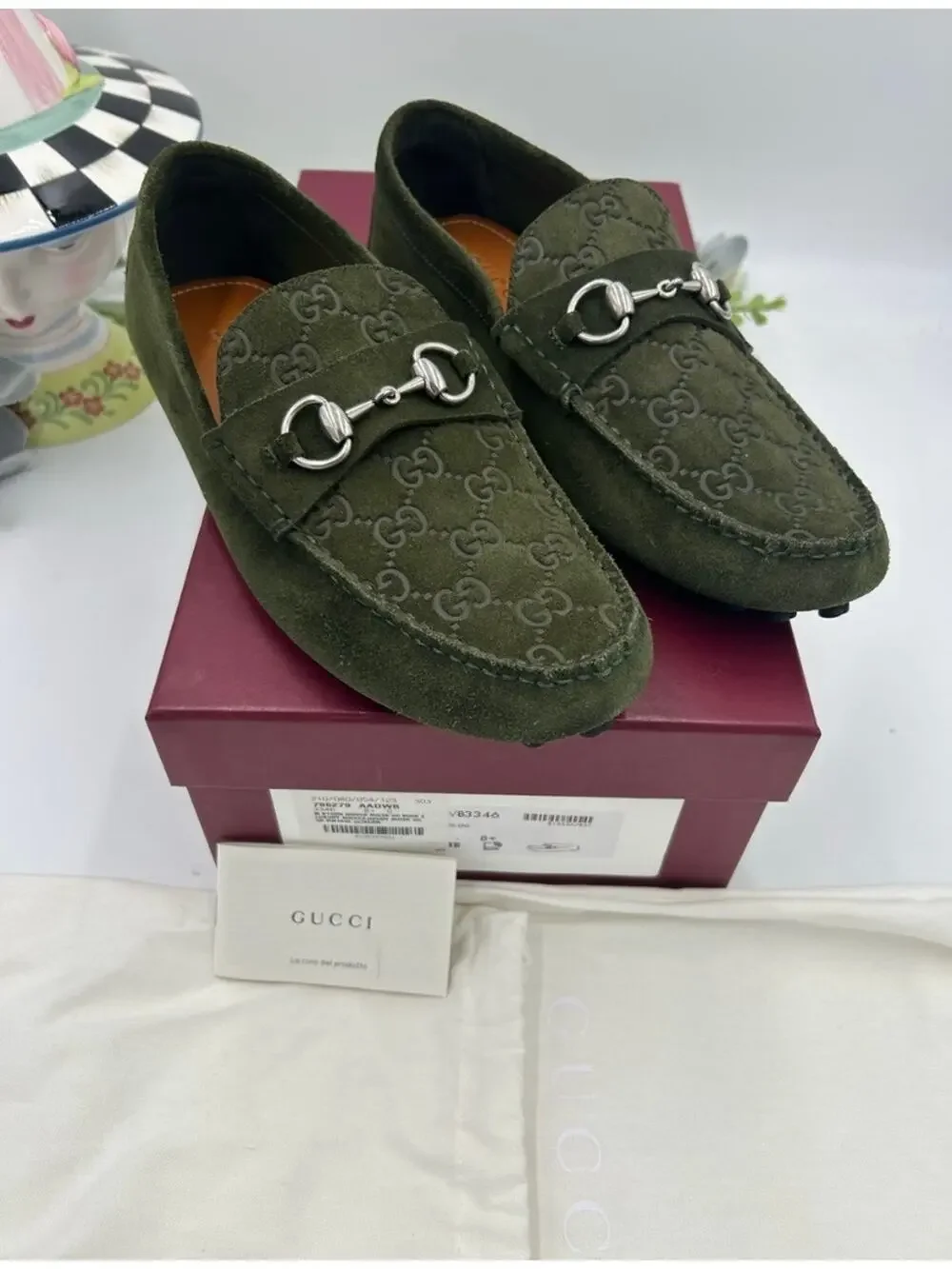Men's Gucci GG embossed suede driver loafers size 8.5 fits 9 US made in Italy